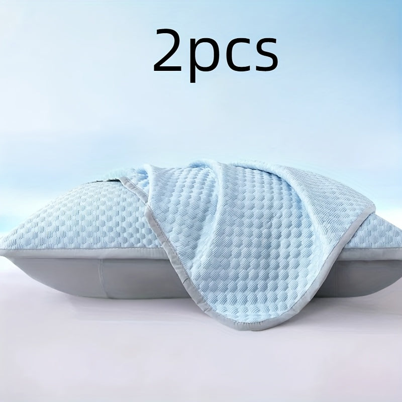 2pcs Cooling Pillowcases - Soft, Breathable 100% Polyester Bedding for Summer Comfort, Light Blue & Beige with Elegant Patterns, Machine Washable
