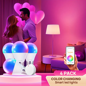 4pcs Smart Light Bulbs with Remote Control, Compatible with Alexa And Google Home LED Light Bulb A19 E26 2.4Ghz WiFi Bulb 60 Watts Equivalent 800lm Dimmable, Music Synchronization for Christmas Party, Room Decor, LED Lights