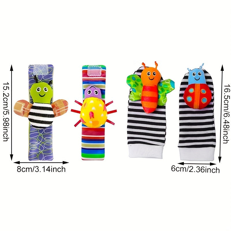 4-Pack Of Adorable Baby Wrist Strap Socks - Cartoon Hand Rattle & Plush Toy Set! Christmas Halloween Thanksgiving gifts