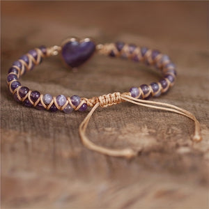 1pc Trendy Amethyst Double Layer Purple Heart Beads Bracelet For Men, Holiday Birthday Gift For Boyfriends Girlfriends