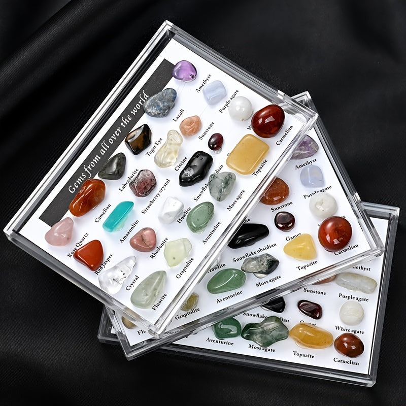 24pcs/Box Specimens Of Natural Tiny Cute Crystal Agate Stones, Small Crystal Agate Stone, Whole Box 3.5in * 2.36in