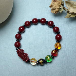 Natural Cinnabar Purple  Sand Pixiu Five Blessing Beads Good Luck Bracelet Stretch Bracelet