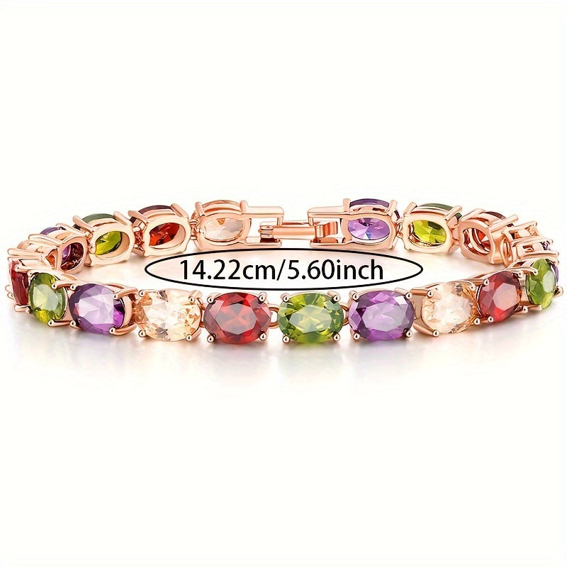 Inlaid Oval Cut Colorful Zircon Bangle Bracelet For Women Anniversary Gift