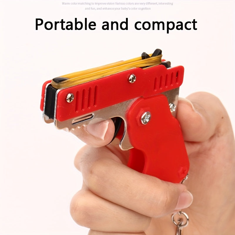 1pc Mini Toy Metal Gun With Rubber Band Fun Folding Pistol Keychain Children's Birthday Gift Toy