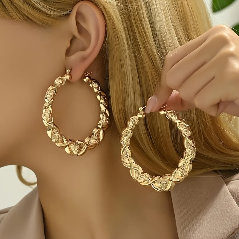 Bohemian Retro Large Circle Earrings, Exquisite Smooth Relief Pattern Beauty Women'S Pendant Earrings, Perfect Jewelry Gift For Mother'S Day