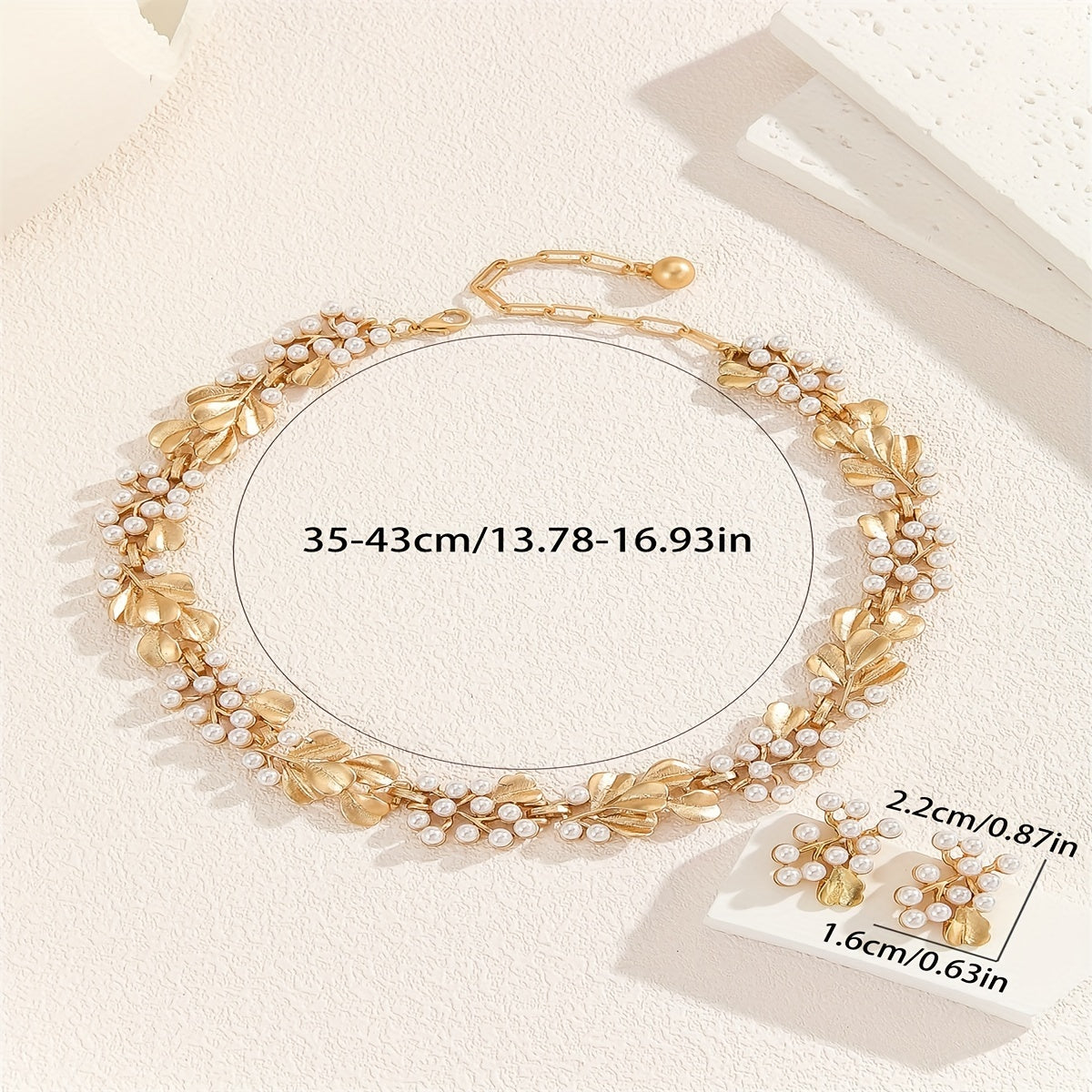 [Perfect Daily Wear Jewelry Set] [Everyday Elegance] Elegant Boho-Chic Faux Pearl & Golden Leaf Jewelry Set - Vintage-Inspired Necklace and
