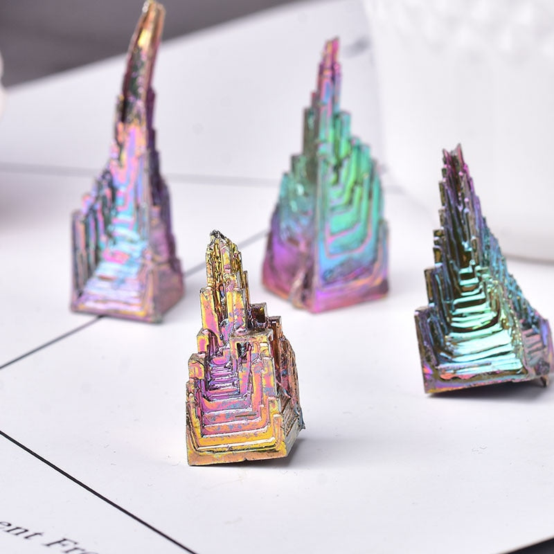 Natural Bismuth Tower Metal Mineral Pyramid Stones Gemstone Meditation Reiki Energy Healing Stone Home Decoration Raw Crystals