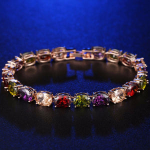 Inlaid Oval Cut Colorful Zircon Bangle Bracelet For Women Anniversary Gift