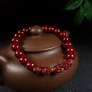 1pc Boutique Cinnabar Bracelet Double Pixiu Bracelet With Exorcism And Good Luck