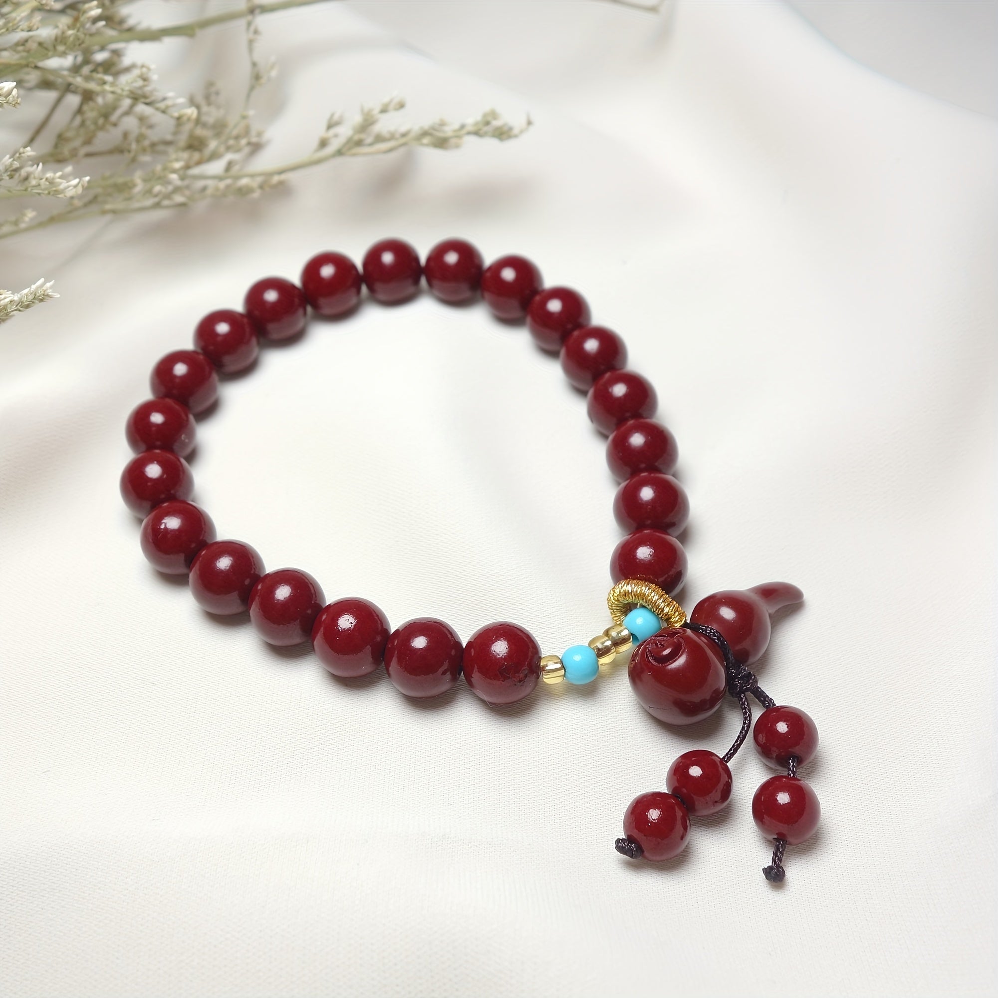 1pc Cinnabar Red Beaded Bracelet Gourd Pendant Good Luck Bracelet Attract Wealth Health Best Gift For Men And Women