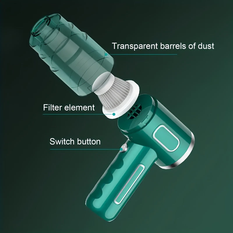 QUICAI Portable Car Vacuum Cleaner - Rechargeable, Handheld, Wireless Dust Catcher with Cyclone Suction Technology, USB Charging, Rubber Bod