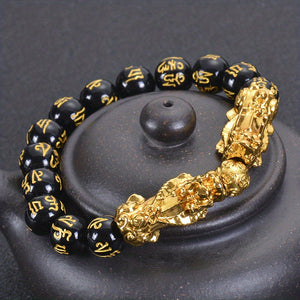 1pc Black Obsidian Transit Buddha Bead Bracelet, Fashion Wealth Bracelet