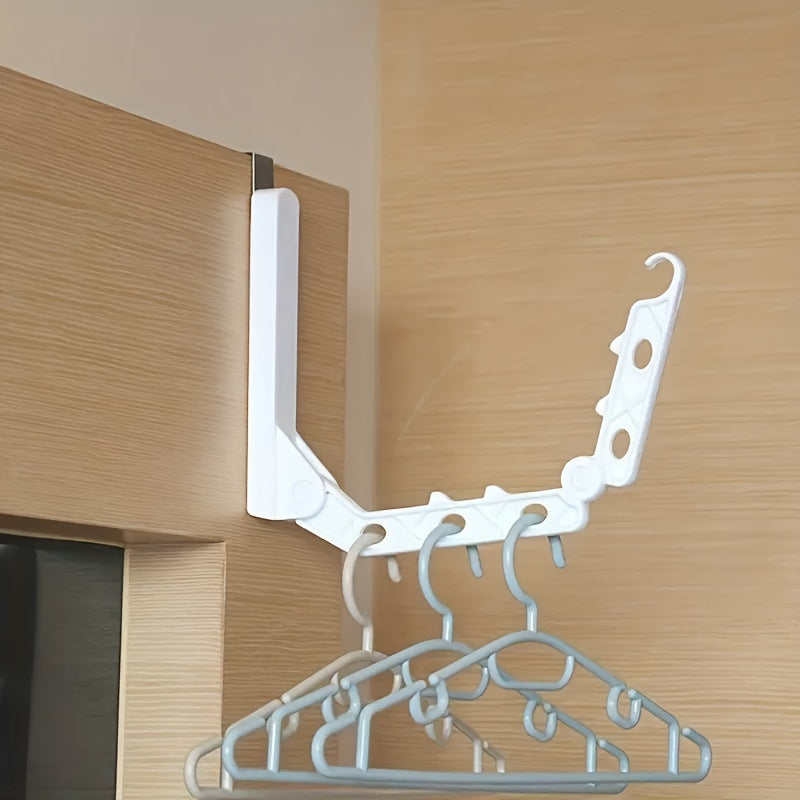 1pc Folding Clothes Drying Rack, Portable Over-The-Door Hook Hanger, Space-Saving Wardrobe Balcony Bathroom Clothes Hanging Rack Accessory f