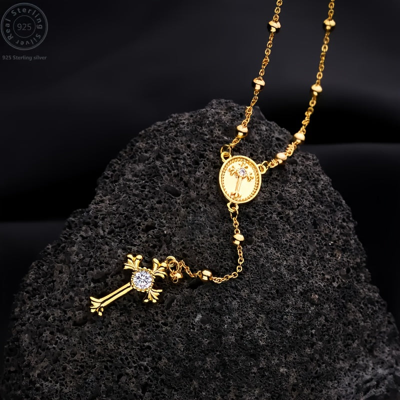 925 Sterling Silvery Religious Holy Cross Men'S Fashion Necklace For Party, Holiday, Daily Wear, Gift, Christmas, Thanksgiving Gift