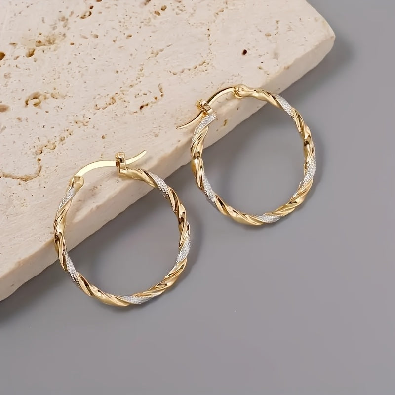 Elegant 14K Gold-Plated Twisted Hoop Earrings - Zinc Alloy, Perfect for Casual Attire & Gifts