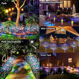 4pcs Solar Led Fireworks Lights, 8 Modes, Outdoor Waterproof Solar Garden Fireworks Lights, Starburst Stake Lights, Yard Balcony, Pathway La