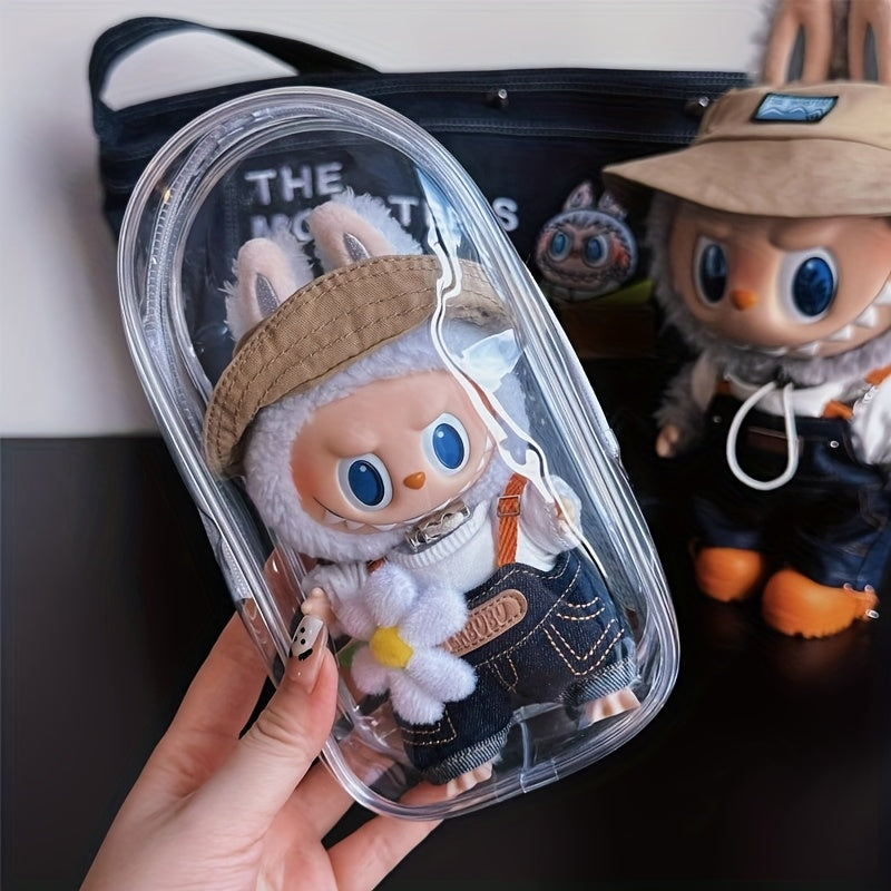 1pc Transparent PVC Doll Protector Case for 6.69" Labubu Plush - Durable Display Organizer with Zipper, Portable Dust Cover for Collectible Toys, Dark Pink/Purple/Yellow/White/Black/Green, Toy Storage, Clear Visibility Construction