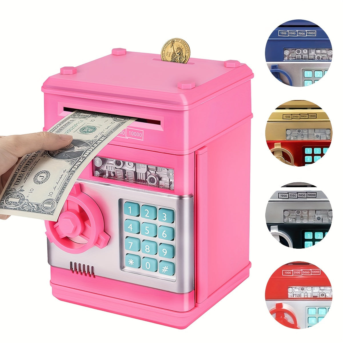 Piggy Bank For Girls Boys Large Electronic Money Coin Banks With Password Protection, Automatic Paper Money , Great Gift For Kids (Blue/Gold