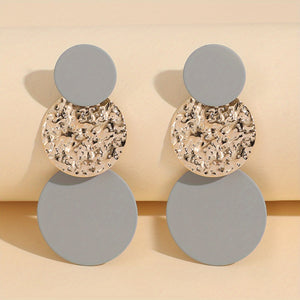 High-end Simple Round Long Earrings Alloy Textured Round Drop Earrings For Women Girls Gift