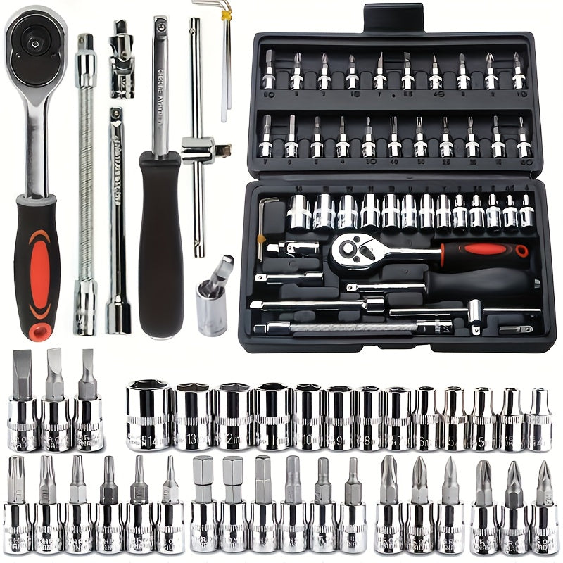 46-Piece Portable DIY Repair Tool Kit: Essential Manual Car & Bicycle Maintenance Set, Uncharged, Compact & Durable