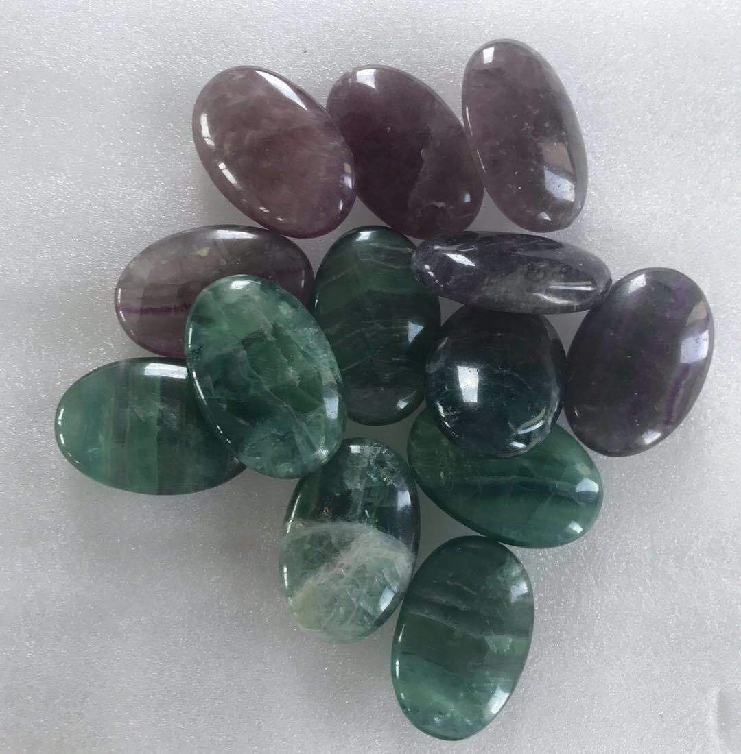 Natural Fluorite Palm Stone Crystal Healing Reiki Polished Colorful Paperweight