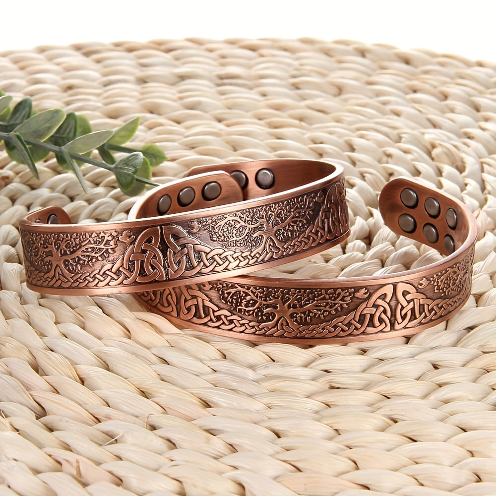 1pc 99.99% Pure Copper Magnetic Bracelet, Life Of The Tree Carving Cuff Bangle With 18 Magnets, Adjustable Size