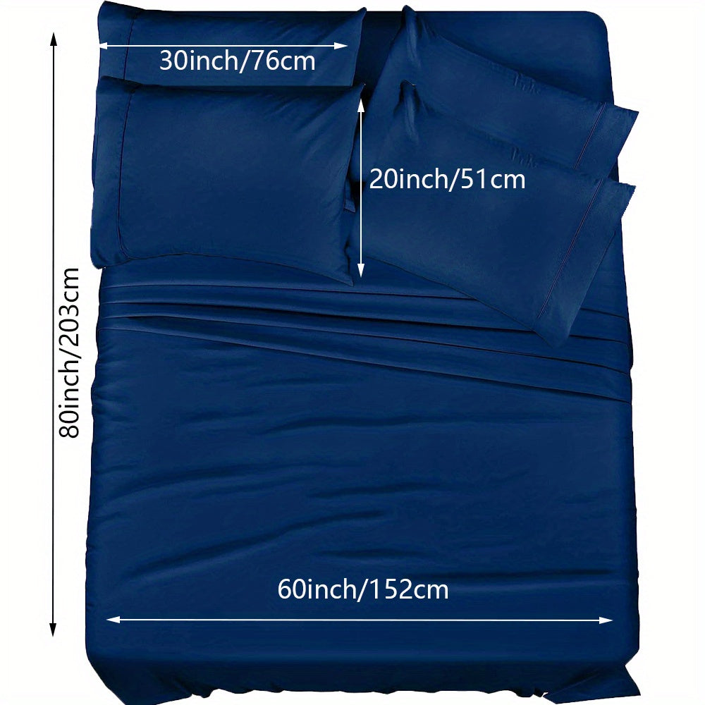 4/6pcs Luxury Cool Fitted Sheet Set, Wrinkle, Fade, Mattress Cover with Deep Pocket, Soft Comfortable Breathable Bedding Set, for Bedroom Hotel (1*Flat Sheet + 1* Fitted Sheet + 2/4*Pillowcases, Without Core)