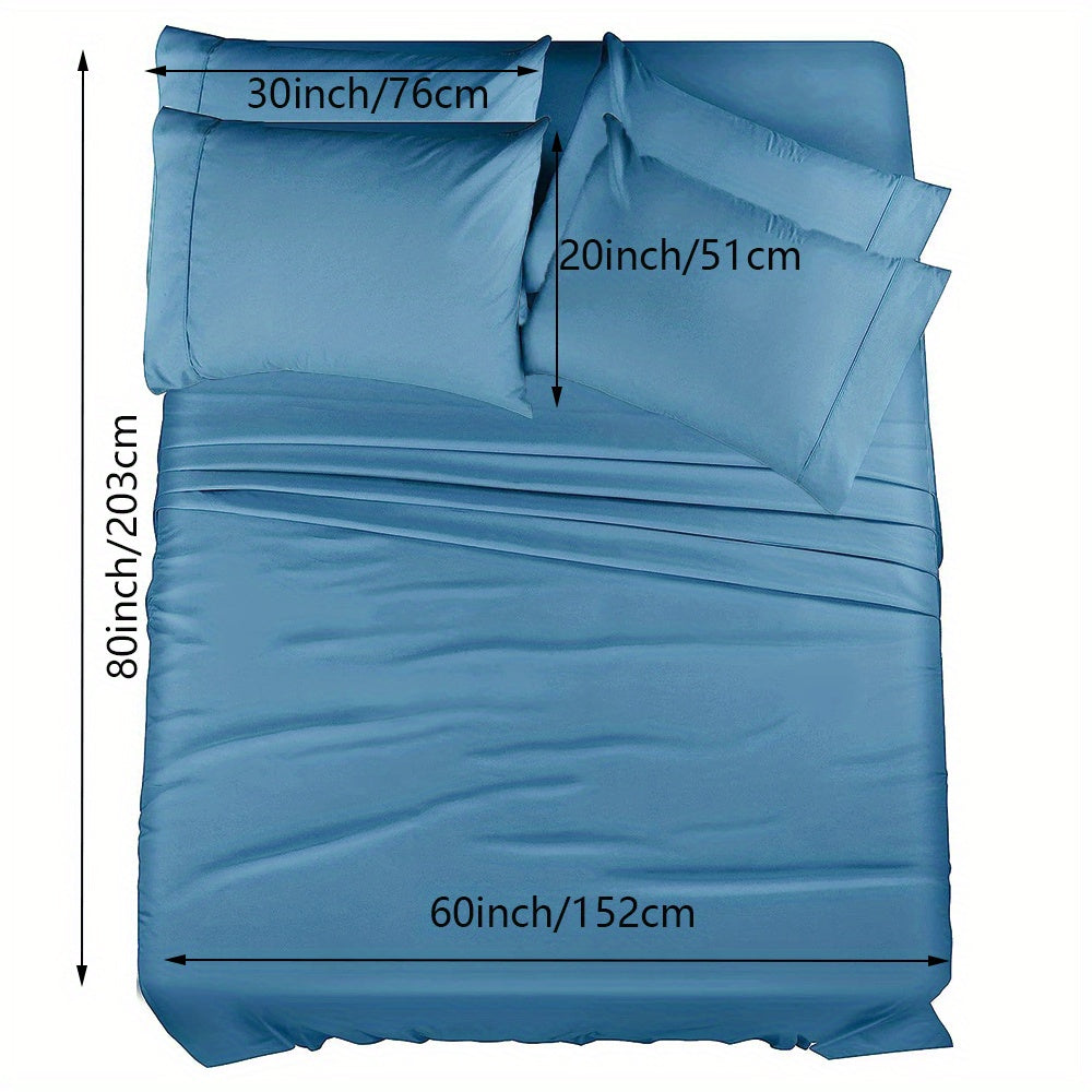 4/6pcs Luxury Cool Fitted Sheet Set, Wrinkle, Fade, Mattress Cover with Deep Pocket, Soft Comfortable Breathable Bedding Set, for Bedroom Hotel (1*Flat Sheet + 1* Fitted Sheet + 2/4*Pillowcases, Without Core)