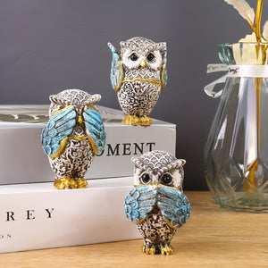 3pcs, American Retro Resin Owl, Reading Decoration Living Room Entrance Study Room Home Furnishing Model, Room Soft Decoration,Christmas Gif