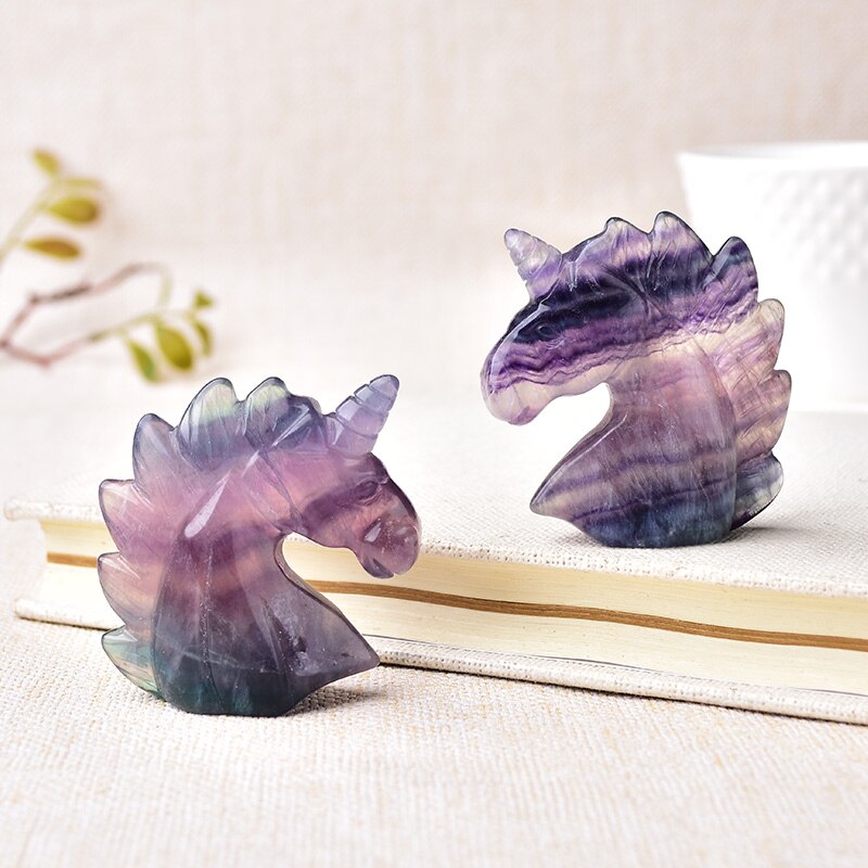 1PC Natural Fluorite Unicorn Figurine Hand Made Carving Crystal Polished Quartz Healing Stone Home DIY Decoration Gem Gift