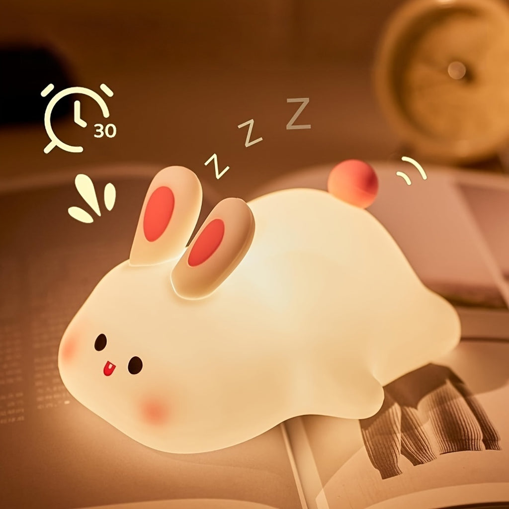 1pc Big Face Rabbit Silicone Night Light Smart Rabbit Patting Light USB Rechargeable Room Desktop Decoration Atmosphere Light with Three Levels of Brightness, Soft Light, 30 Minute Sleep Companion, Timed Automatic Light Off, Classmates and Friends, Christ