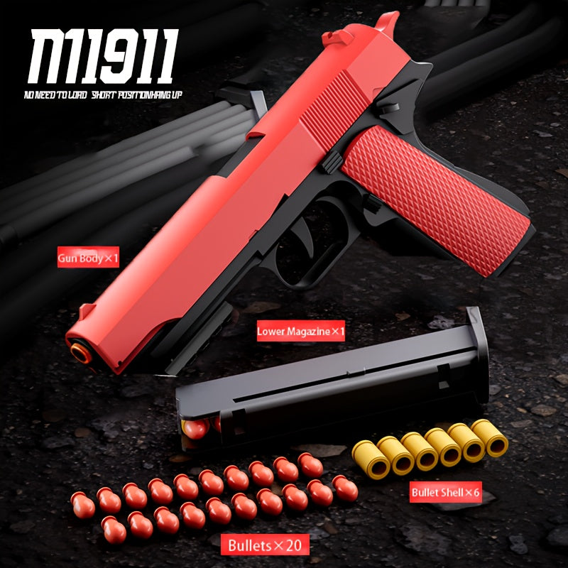 M1911 New Style Toy Gun Soft Clip Pistol [Upgradeable Continuous Shot] Short Bit Suspension Mode Clip And Pull Back Action, Toy Foam Blaster