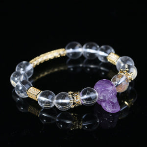 Beautiful Purple Amethyst Skull Bracelet Fashion QUARTZ Crystal Beads Jewelry