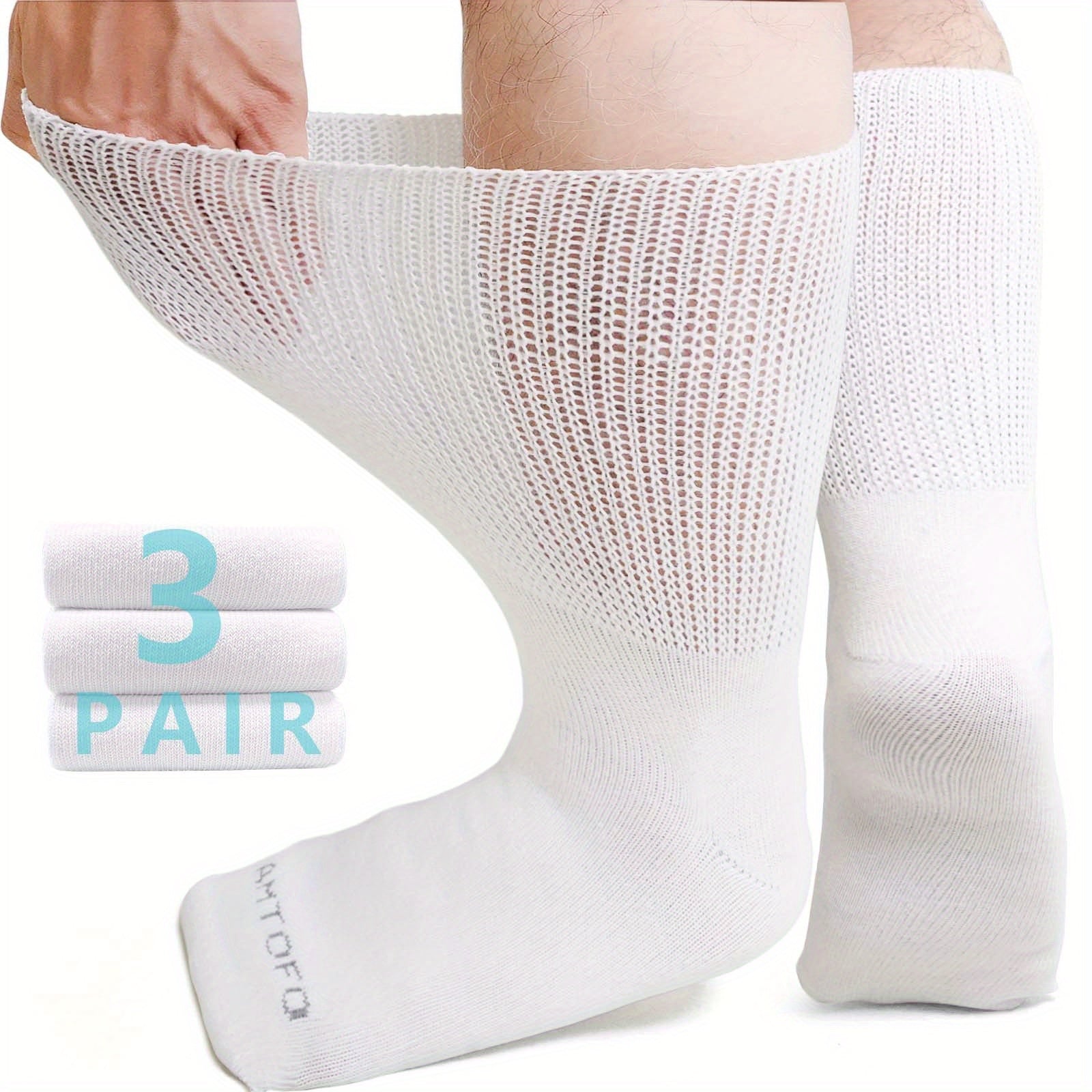 3 Pairs Extra Wide Loose Fit Socks for Men And Women, Stretchy Non-Binding Crew Socks, Fits Shoe Size 9-15
