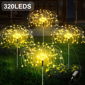 4pcs Solar Led Fireworks Lights, 8 Modes, Outdoor Waterproof Solar Garden Fireworks Lights, Starburst Stake Lights, Yard Balcony, Pathway La