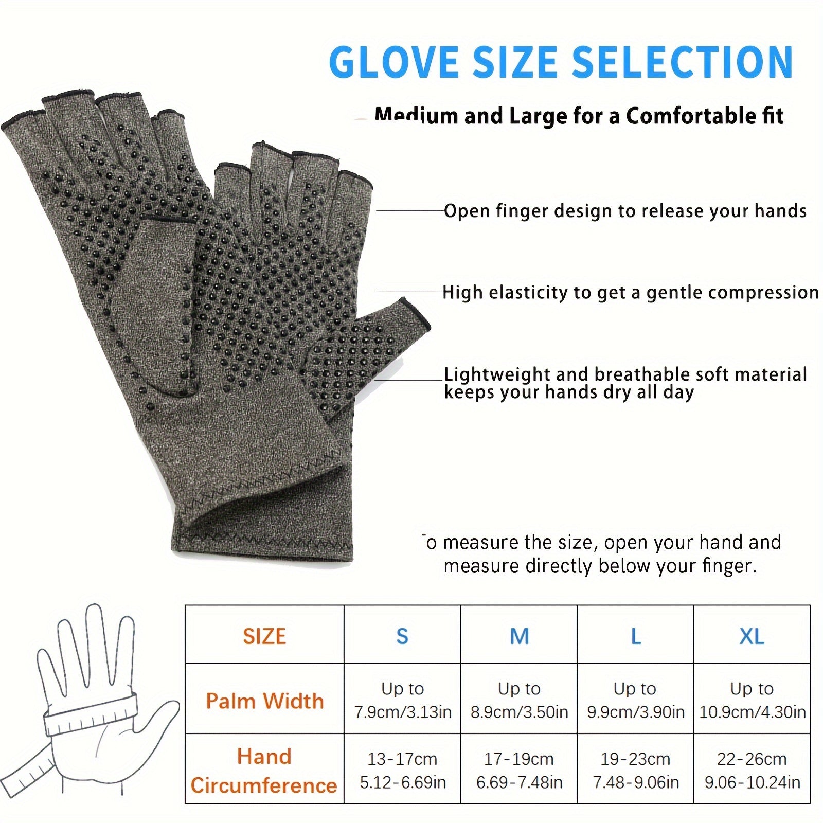 RooRuns 2 Pairs Half Finger Pressure Gloves With Anti-slip Dot, Grey