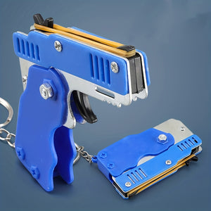 1pc Mini Toy Metal Gun With Rubber Band Fun Folding Pistol Keychain Children's Birthday Gift Toy