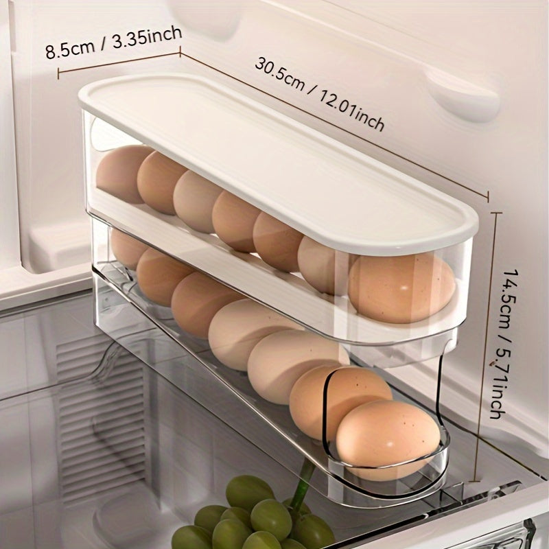 Double-Layer Rolling Egg Storage Box | Space-Saving Refrigerator Organizer for Fridge Side Door | Durable Polypropylene | Transparent, Stack
