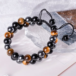 Triple Protection Bracelet, Tiger Eye Stone Hematite And Black Obsidian Natural Stone Beads 8mm Bracelets For Men