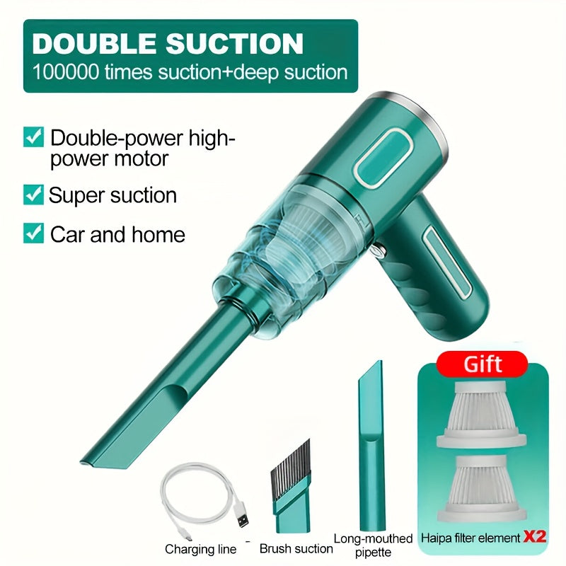 QUICAI Portable Car Vacuum Cleaner - Rechargeable, Handheld, Wireless Dust Catcher with Cyclone Suction Technology, USB Charging, Rubber Bod