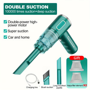 QUICAI Portable Car Vacuum Cleaner - Rechargeable, Handheld, Wireless Dust Catcher with Cyclone Suction Technology, USB Charging, Rubber Bod