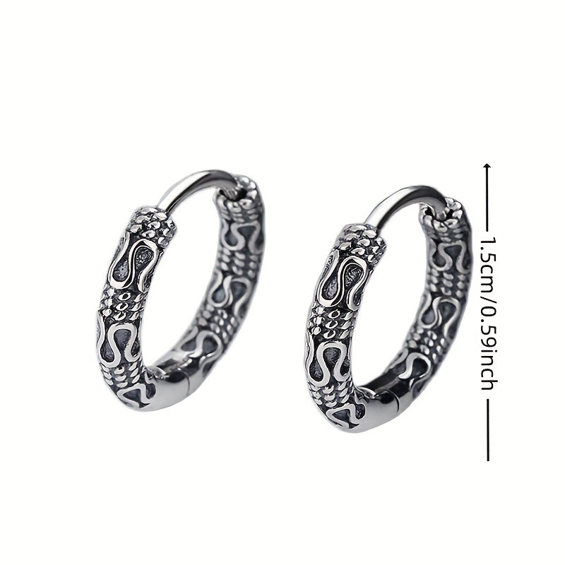 2pcs/pair Vintage Hoop Earrings With Sophisticated Punk Style Pattern For Casual Banquet Party And Gifts For Men