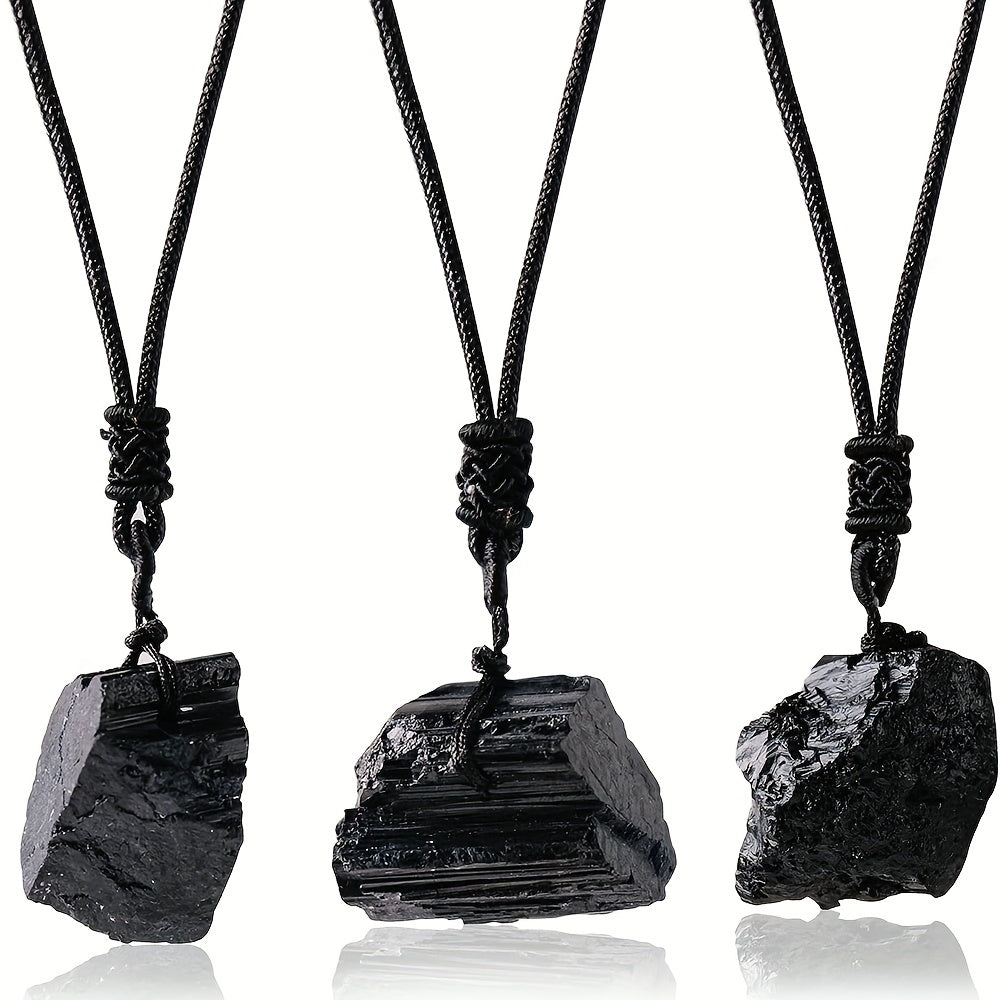 Natural Crystal Black Tourmaline Pendant Pendant Crystal Raw Stone European And American Fashion Necklace