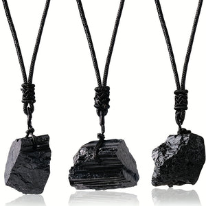 Natural Crystal Black Tourmaline Pendant Pendant Crystal Raw Stone European And American Fashion Necklace