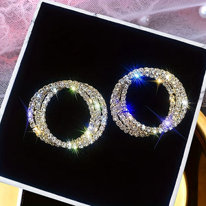 3-layer Sparkling Zircon Decor Hoop Earrings Elegant Sexy Style Silver Plated Jewelry Daily Casual