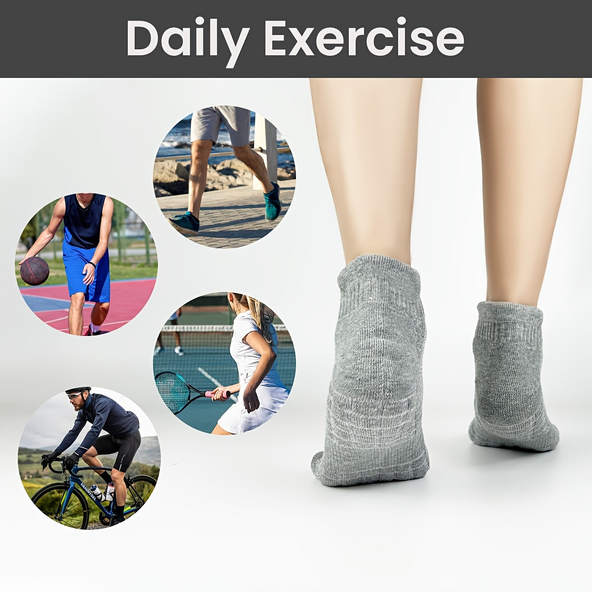 6 Pairs Socks, Towel Bottom Casual Ankle Socks, Breathable Sports Socks, Sweat Wicking, for Spring and Summer