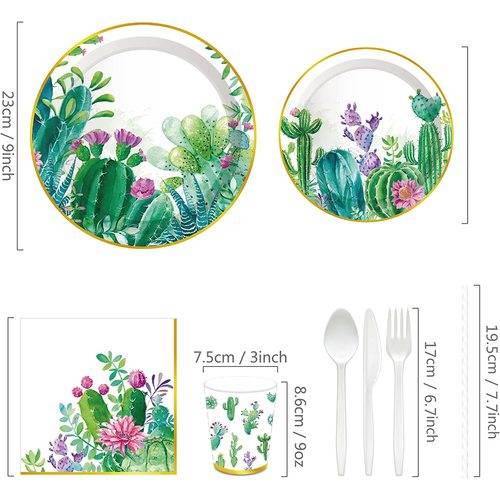 Cactus Succulent Paper Plates Floral Cactus Greenery Plants Cutlery 68PCS Set US Local Shipping