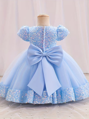 Sparkling Sequin Princess Tutu Dress for Girls - Midi, Belted, Puff-Sleeve with Comfort Viscose Lining, Perfect for Spring-to-Fall