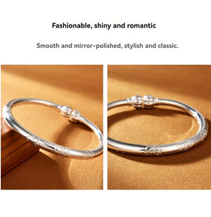 Simple Tribal Style S999 Sterling Silver Bracelet, Unplated - 999 Pure Silver Jewelry, Suitable for Women's Daily Wear & Gift Giving, Ideal