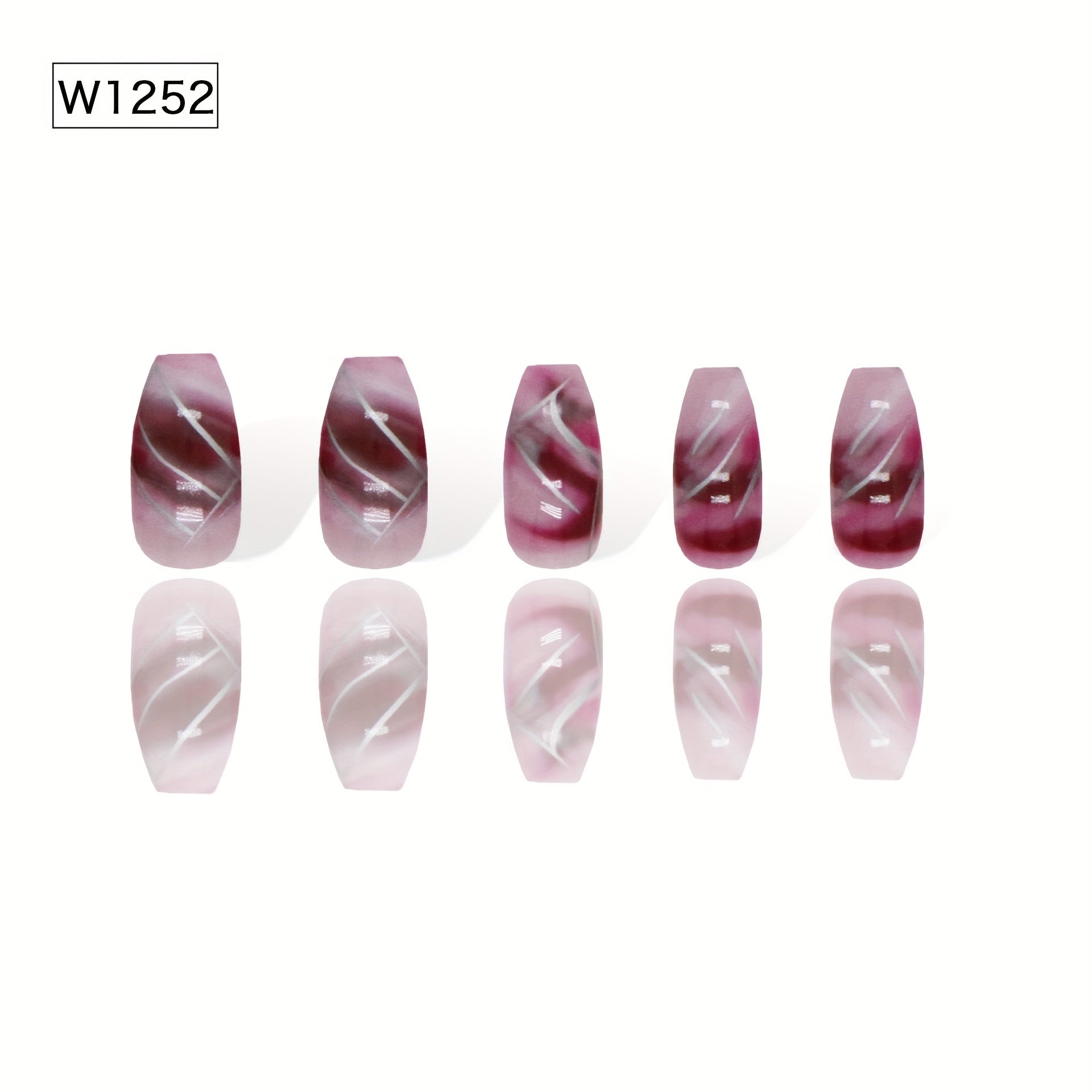 24pcs Glossy Short Ballet Fake Nails, Gradient Purple Press On Nails With Silvery Stripe Design, Smudged Marble False Nails For Women Girls